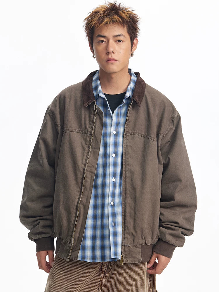 CoosRetro Washed Distressed Lapel Work Jacket