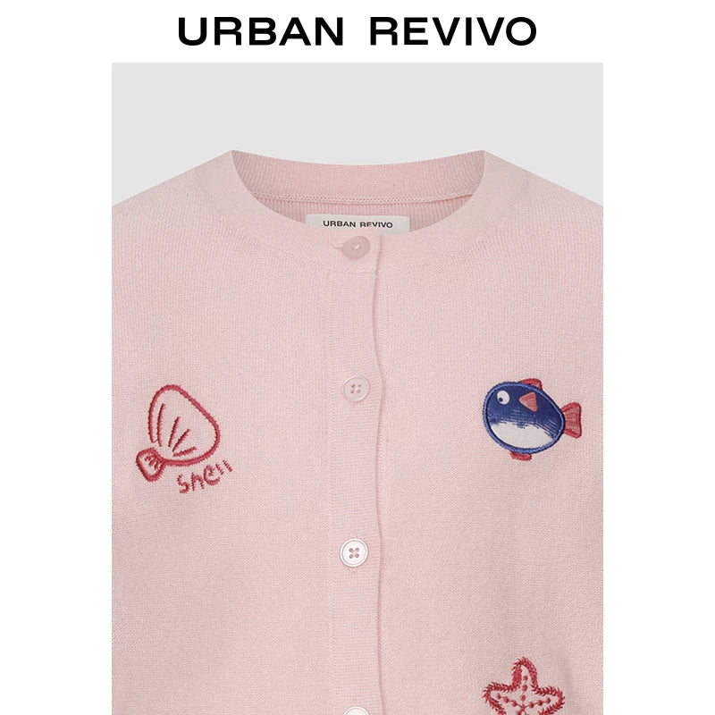 Urban Revivo Girls Embroidered Knit Cardigan