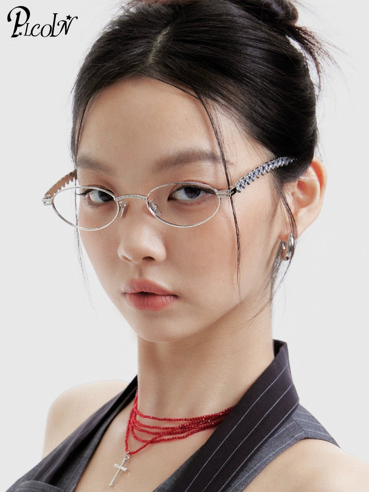 PLCOIN Silver GM Oval Metal Love Glasses Anti-Blue Light Myopia