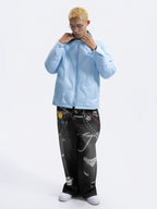 WHOOSIS Decorative Patch Denim Print Pants