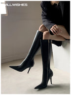 WILLWISHES Wang Ding Pointed Toe Stiletto Slim Knight Boots