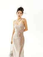 Zero Heavy Sequins Cinched Waist Slip Dress