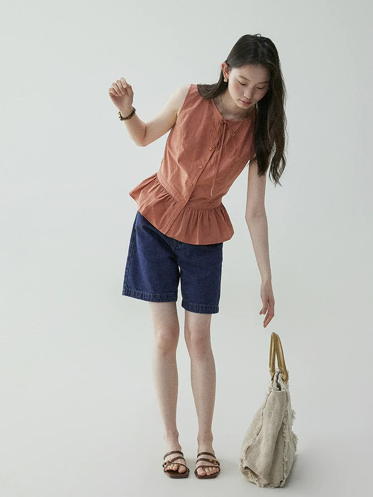 VOOE Strap-on Pleated Sleeveless Doll Shirt