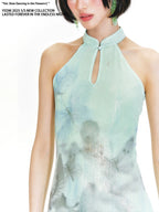 YEDM Butterfly Print Neck Fishtail Dress