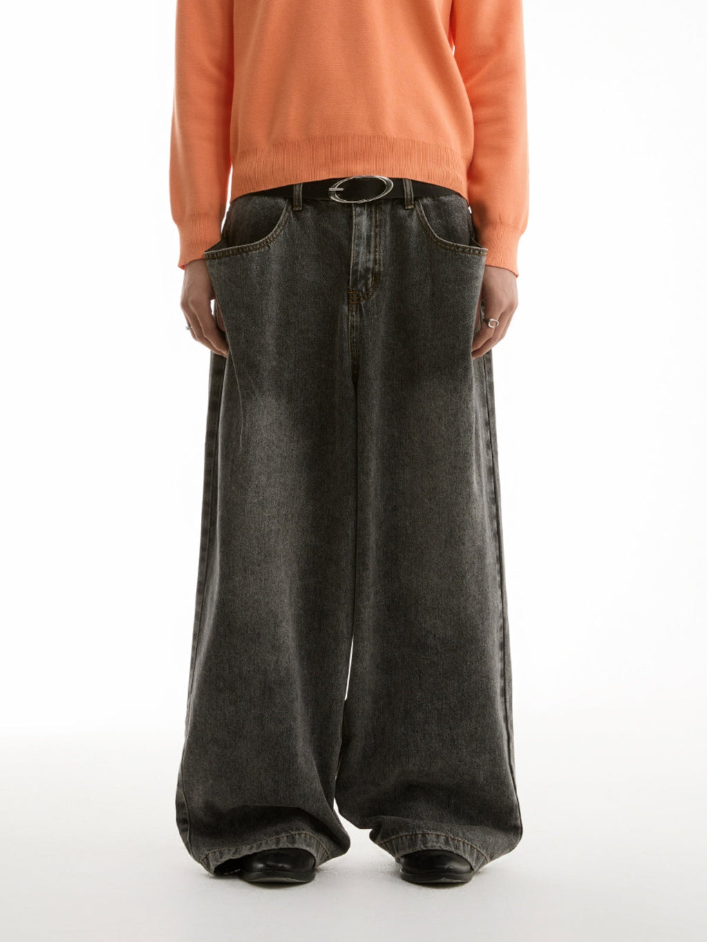 FUNKYFUN Big Moon Bag Mouth Design Washing Water Old Jeans