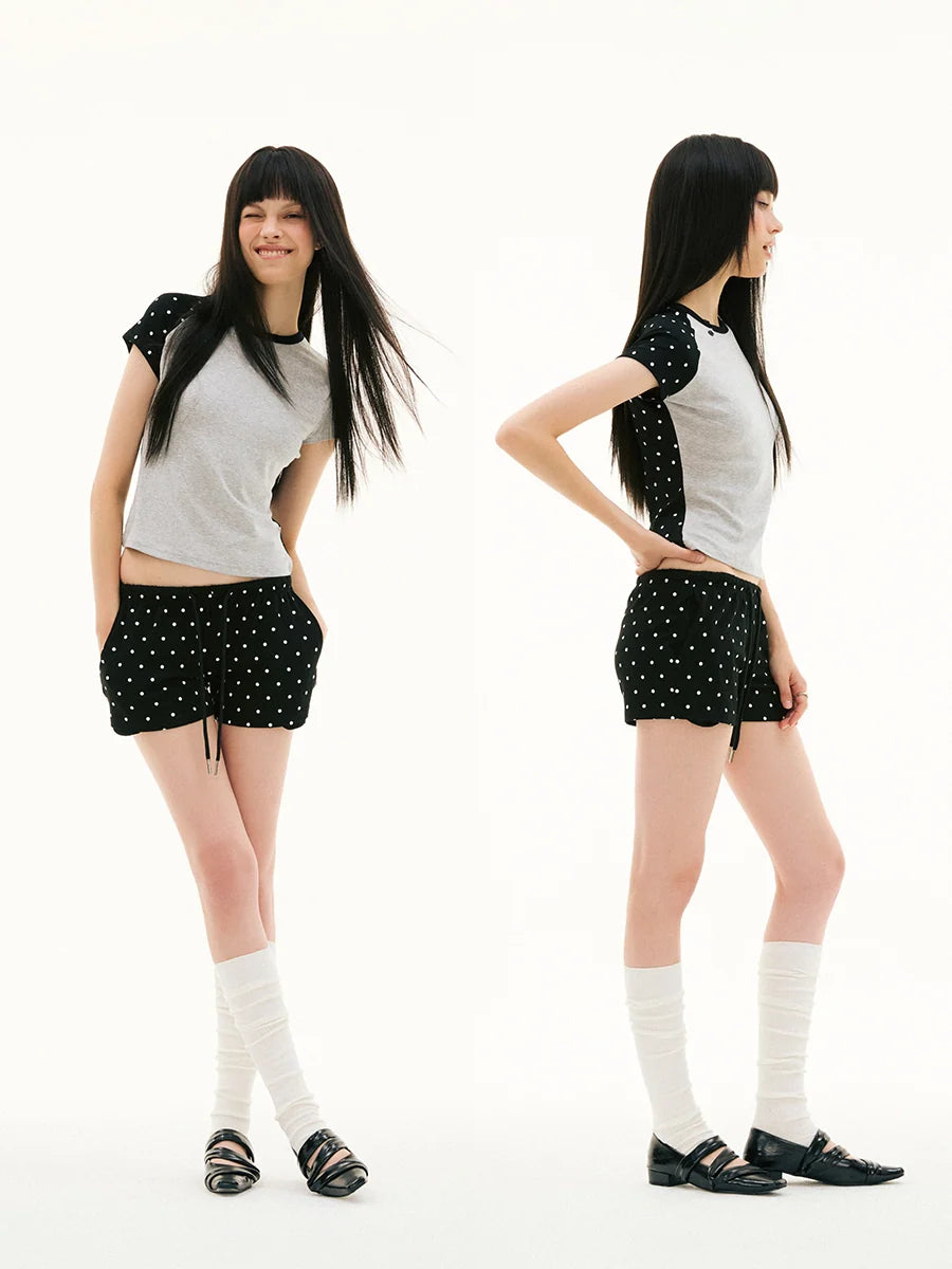 FUNKYFUN Full-printed Polka-dot Elastic Waist Three-point Casual Shorts