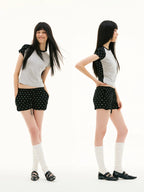 FUNKYFUN Full-printed Polka-dot Elastic Waist Three-point Casual Shorts