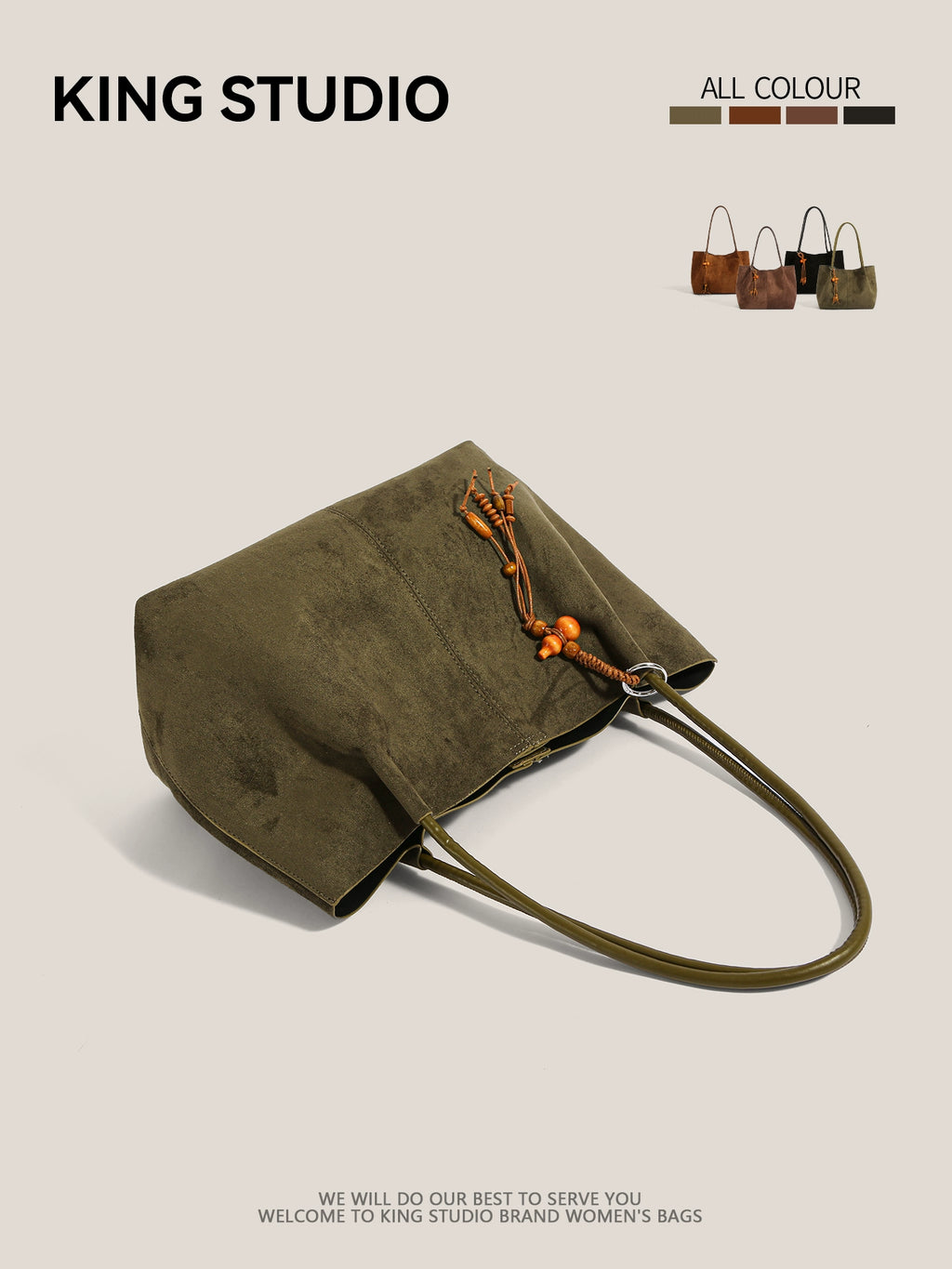 DrinKing Large Retro Suede Tote Bag