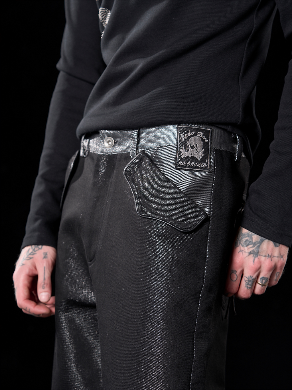 noEmosen RUDEBART Skull Silver Thread Puree Straight Jeans