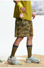 NewJNXS Lightweight Camouflage Embroidered Plaid Wide-leg Shorts