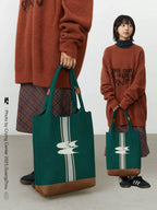 CryingCenter Vintage Green Knitted Tote Bag Large Capacity Shoulder Tote Bag