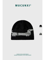 MUCUNXI Wool Blend Dachshund Jacquard Knit Beanie
