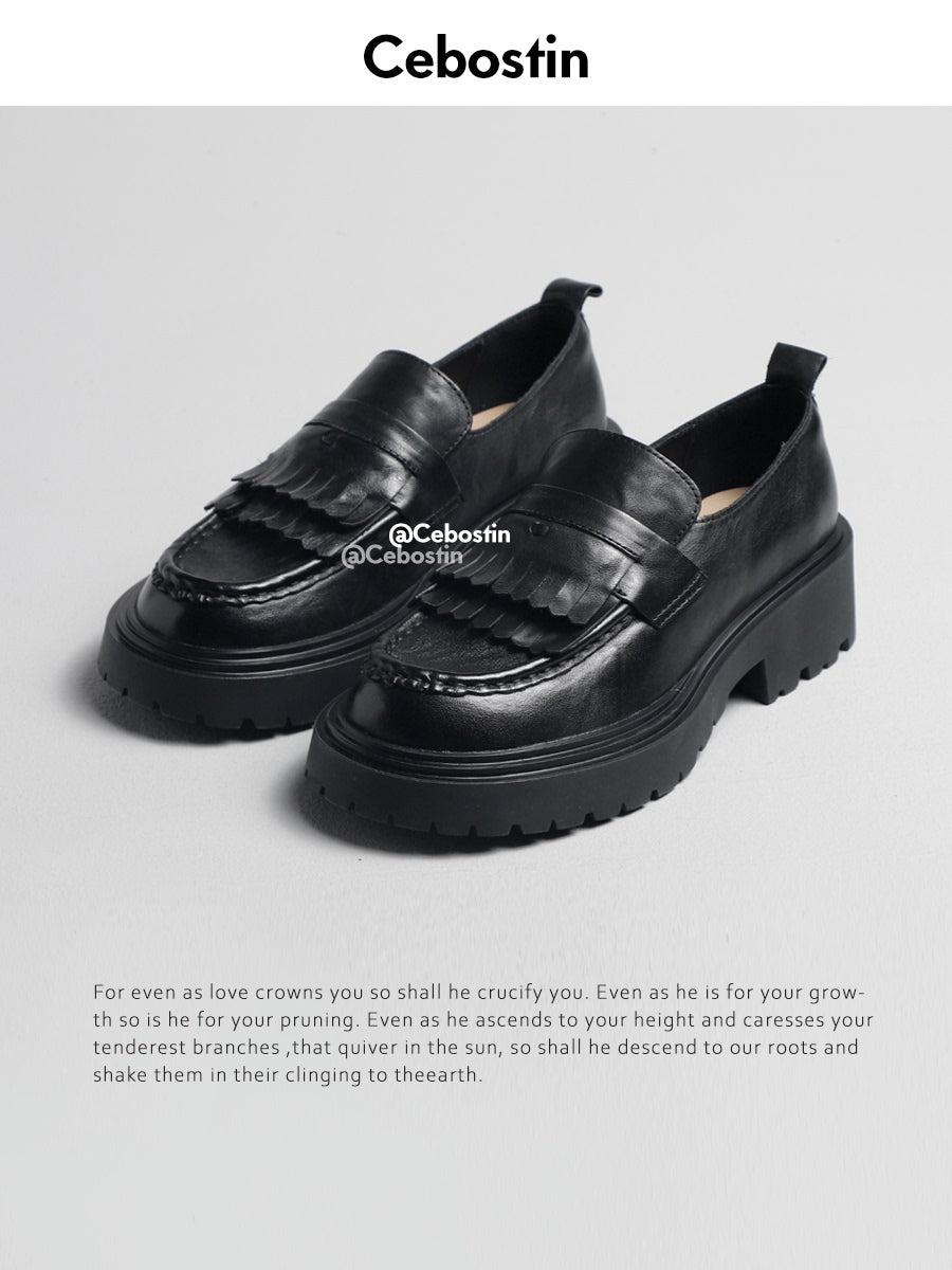 Cebostin Heightened Version Thick-soled One-pedal Small Leather Shoes