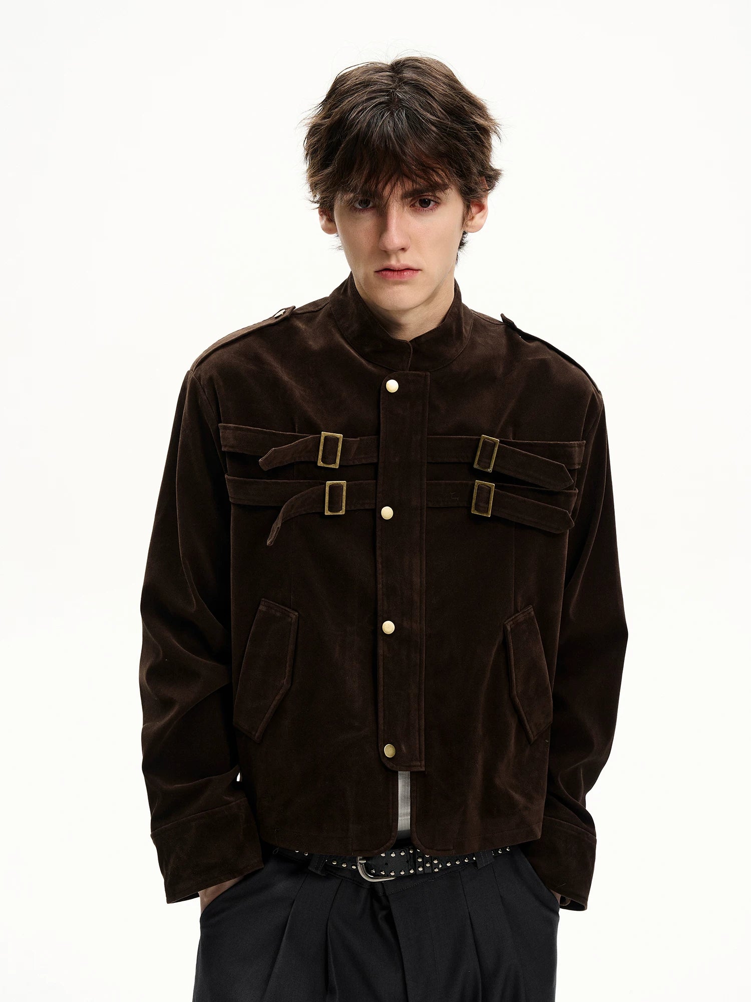 ISIETS Harrington Stand Collar Suede Work Jacket