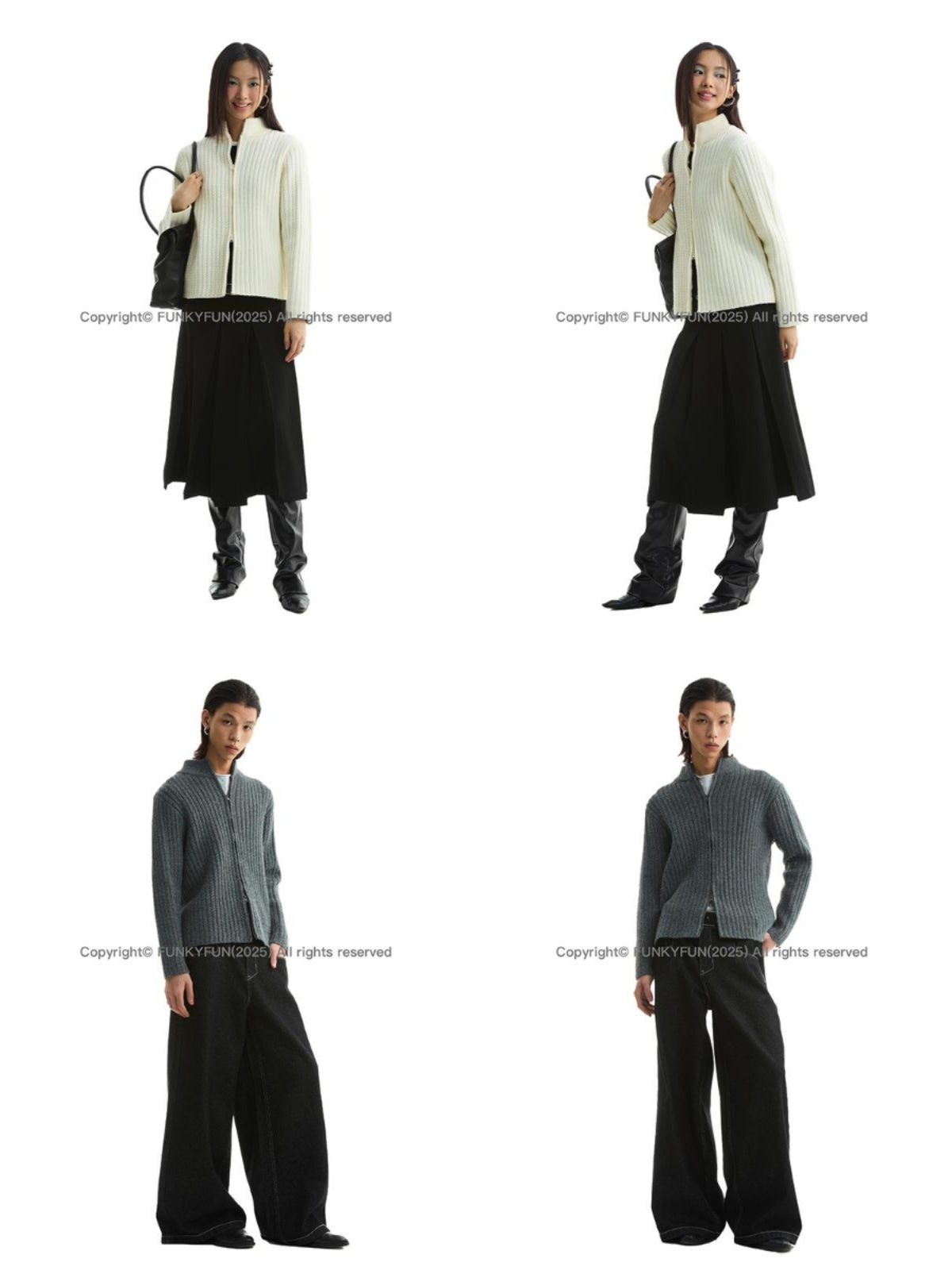 FUNKYFUN Twist Double Pit Strip Zipper Knitted Sweater Jacket