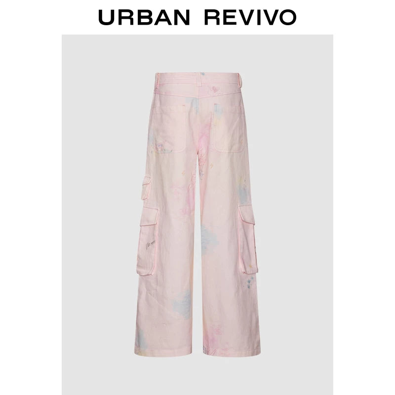 Urban Revivo Hand Painted Printed Cotton Wide Leg Pants