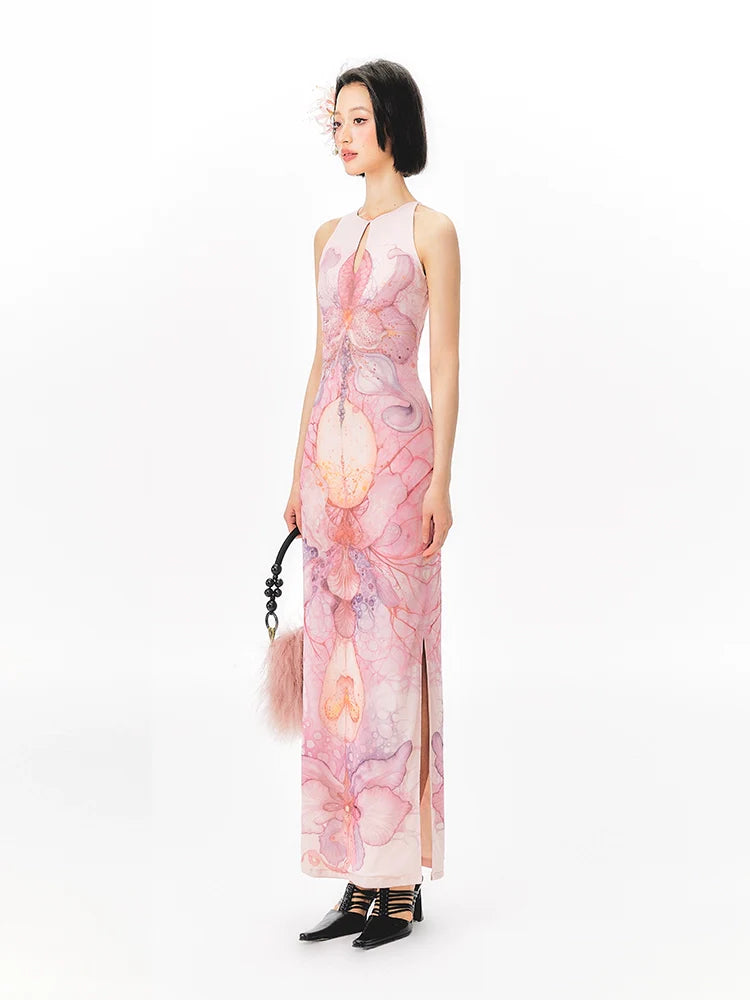 YEDM Floral Print Cheongsam Dress