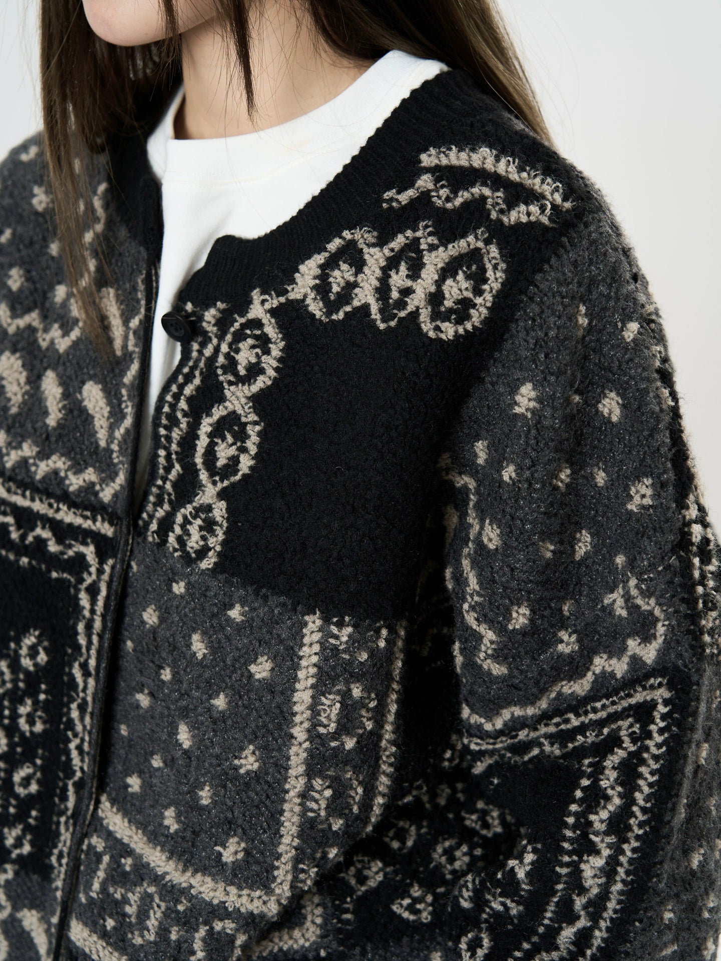 Louvre Winter New Korean Retro Thick Jacquard Wool Knit Cardigan