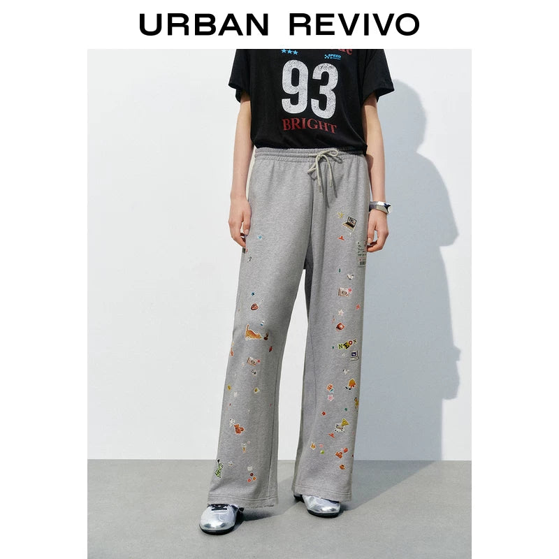 Urban Revivo Fun Sticker Pattern Wide Leg Pants