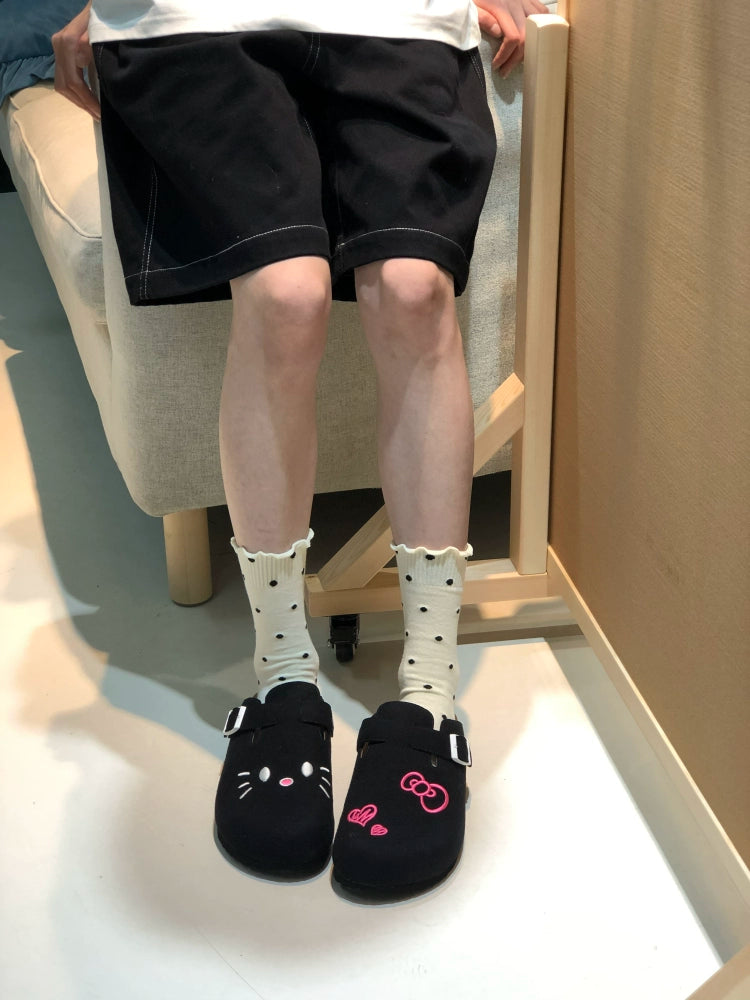 Cat & Sofa Black & Pink Birkenstock Half Slippers