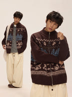 Mr. Jiangnan NewJNXS “Fair Isle Night” Stand Collar Jacquard Sweater