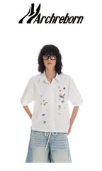 March Easy Sticker Printed Striped Short Sleeve Shirt