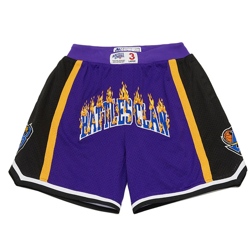 Battles Flame Embroidery Contrasting Basketball Shorts