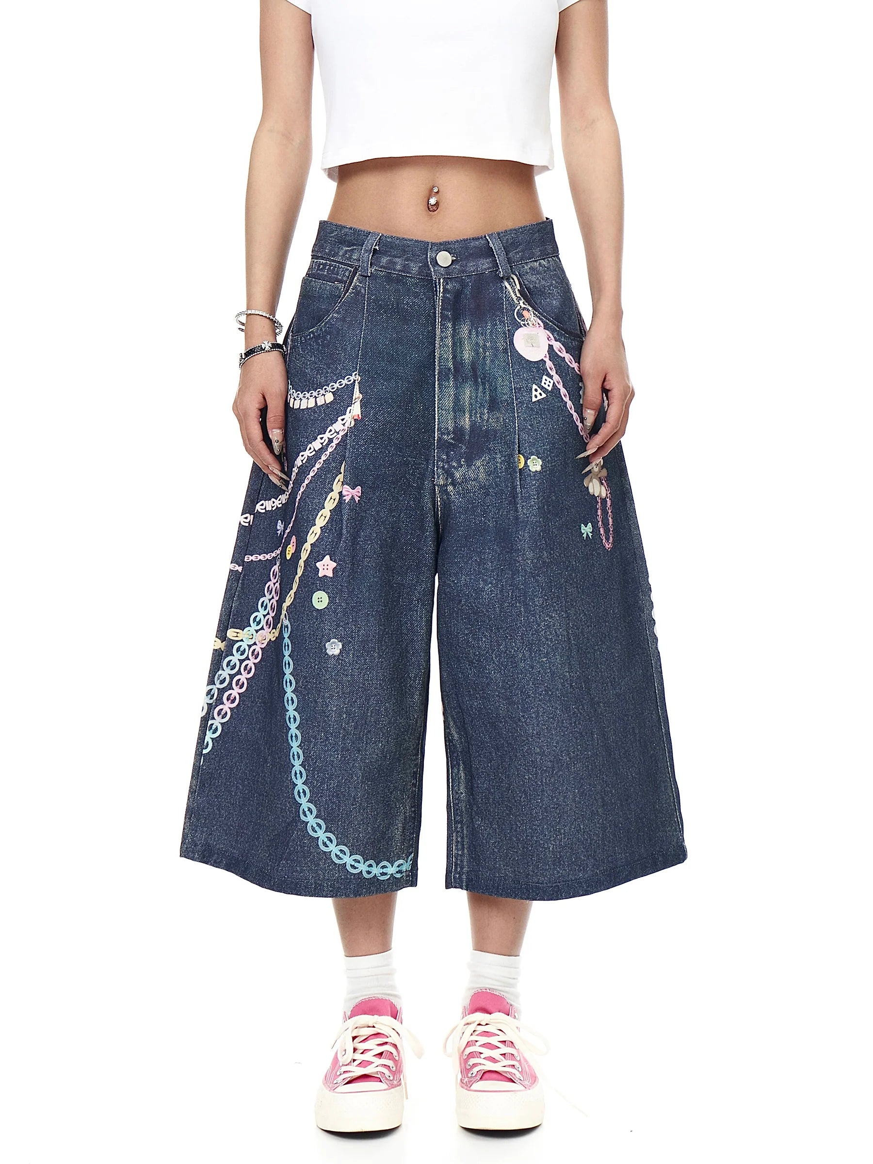 BLACKLISTS Colorful Chain Denim Shorts
