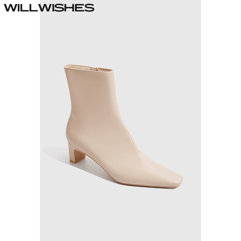 Wang Ding Fashion Small Heel Slim Short Boots