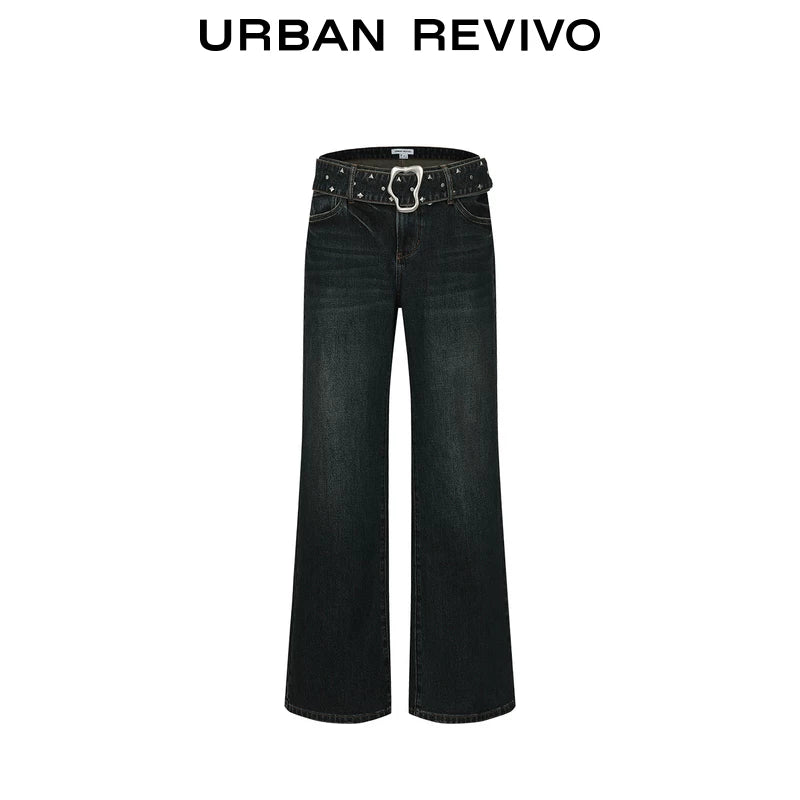 Urban Revivo Rivet Belt Wide Leg Jeans