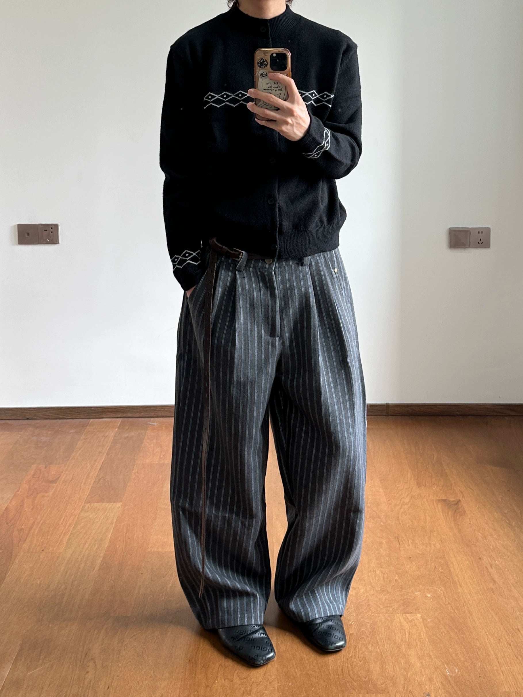 CENSMADE Wool Blend A-Line Wide-Leg Trousers