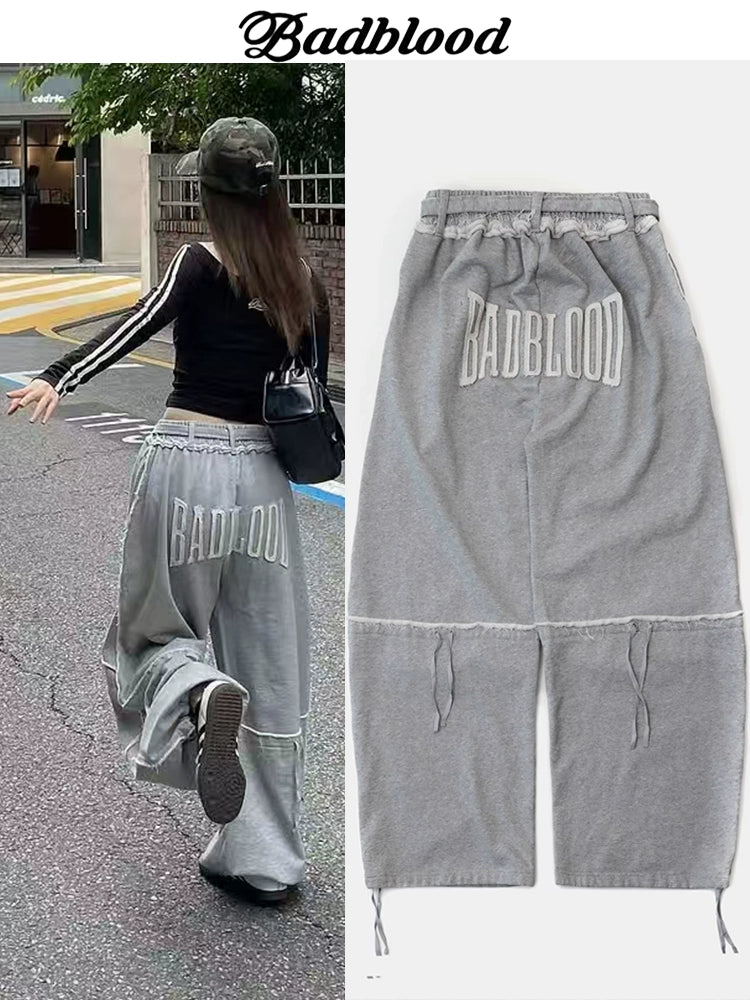 BADBLOOD American Retro Hip-Hop Wide-Leg Sweatpants