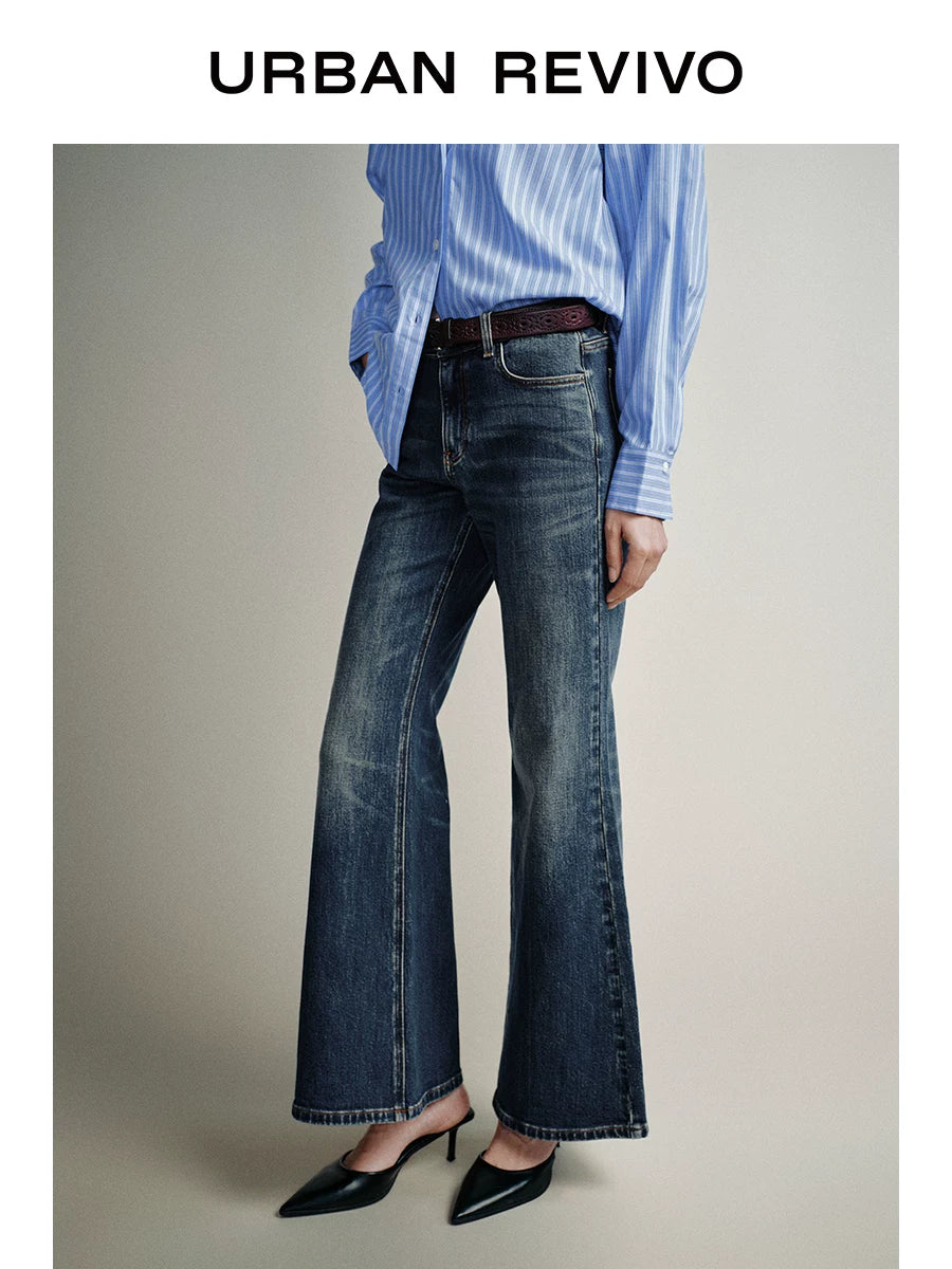 Urban Revivo Washed Belt Flared Jeans
