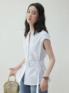 VOOE Temperament Pure Cotton Thin Belt Shirt