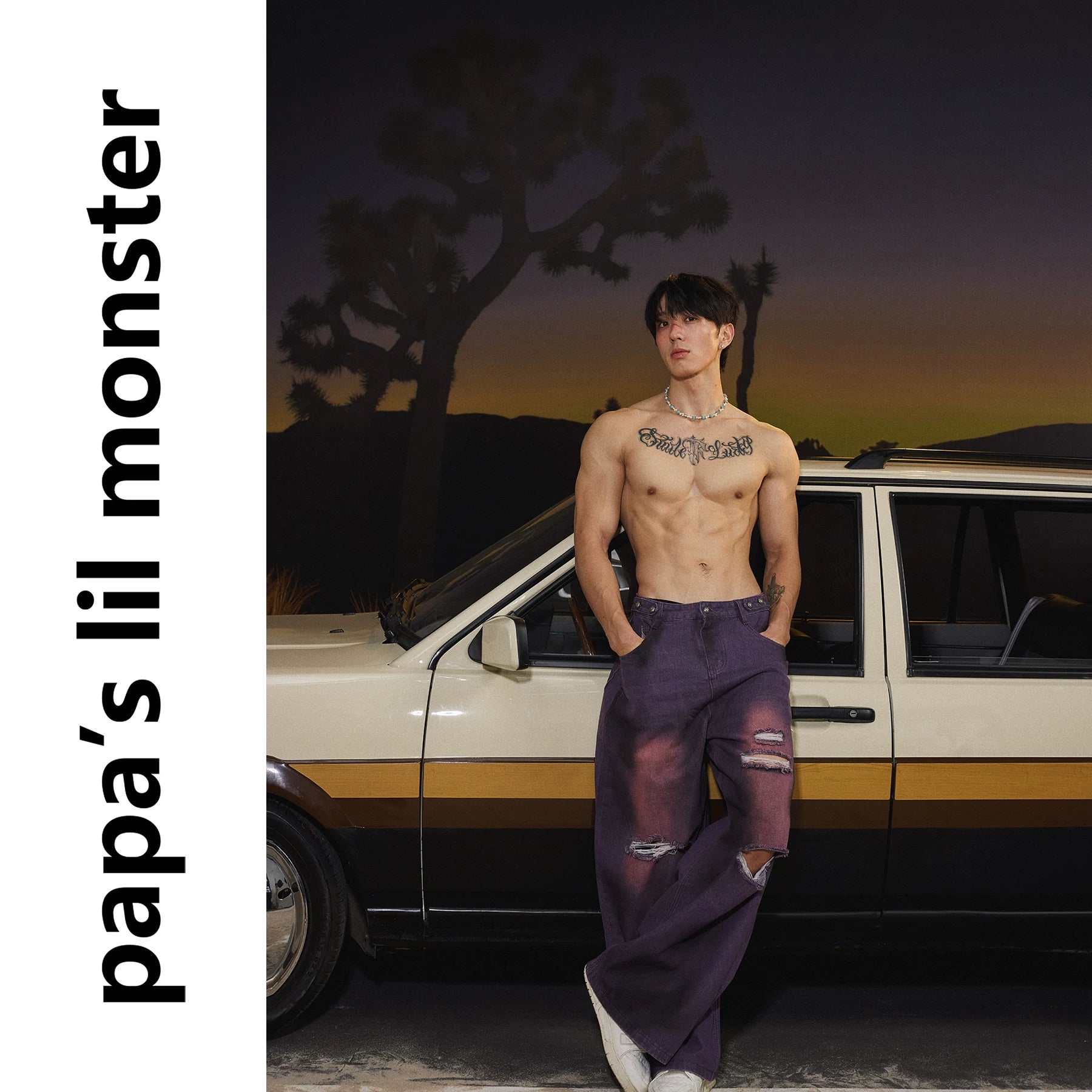 Papaslilmonster Newspaper Gradient Ripped Suit