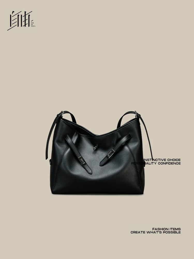 SFREEYA Soft Leather Shoulder Tote Bag