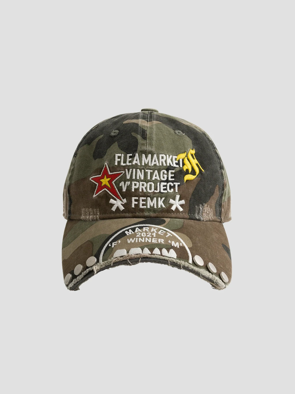 Fleamarket Camouflage Cap Embroidered Curved Brim Rivet Baseball Cap