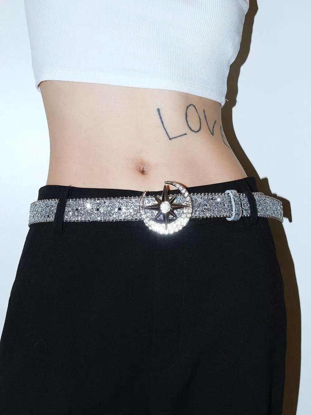 Darkblue Store Moon Rhinestone Star Buckle Beaded Belt