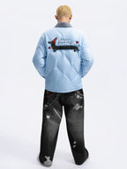 WHOOSIS Decorative Patch Denim Print Pants