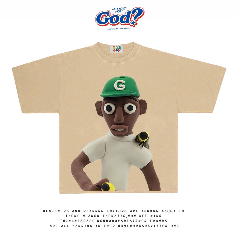 GOODGOD Green Hat Boy Printed Casual T-Shirt