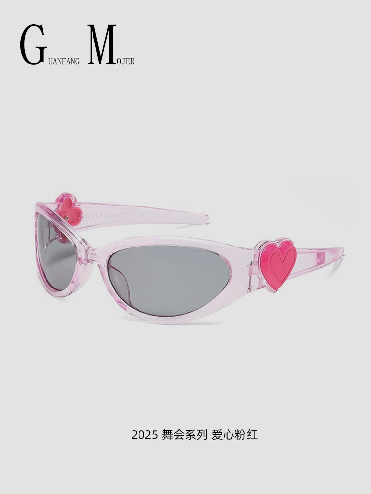 Korean Retro Jelly Pink Cycling Sunglasses Peach Heart Y2K