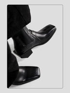 HANQIAORJI Cowhide Square Boots Chelsea Boots