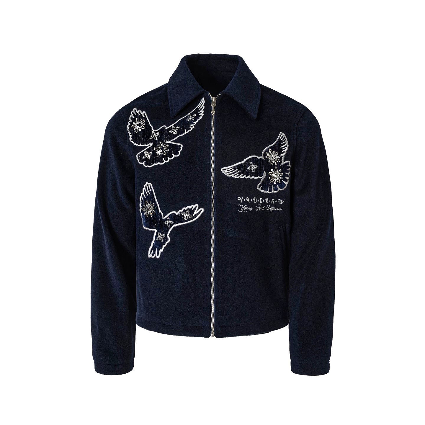YADcrew Quilted Sequined Peace Dove Fabric Lapel Jacket