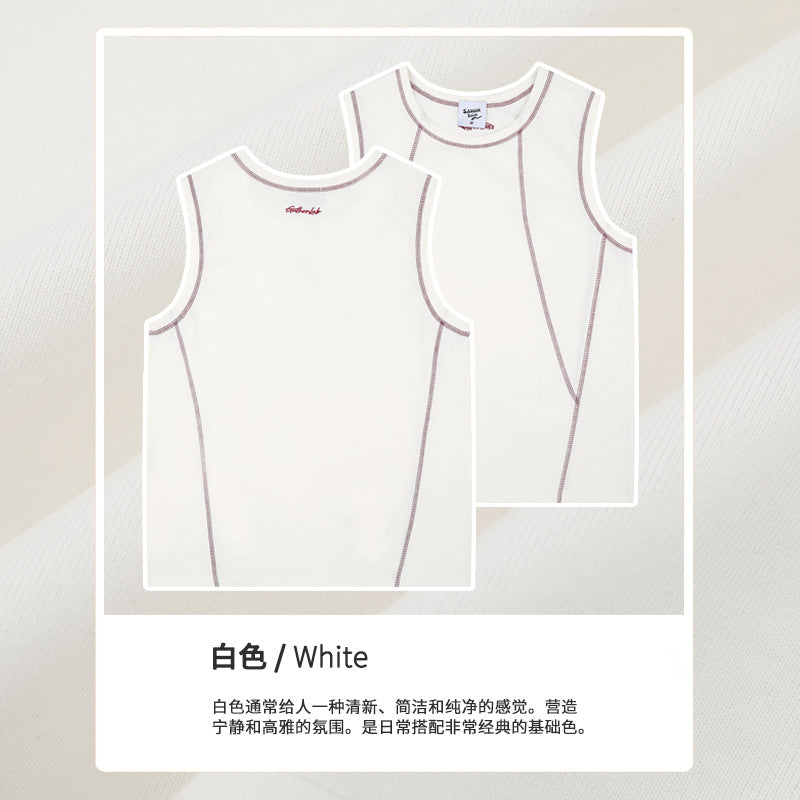 American Sports Style Contrast Deconstructed Sleeveless Vest Tee