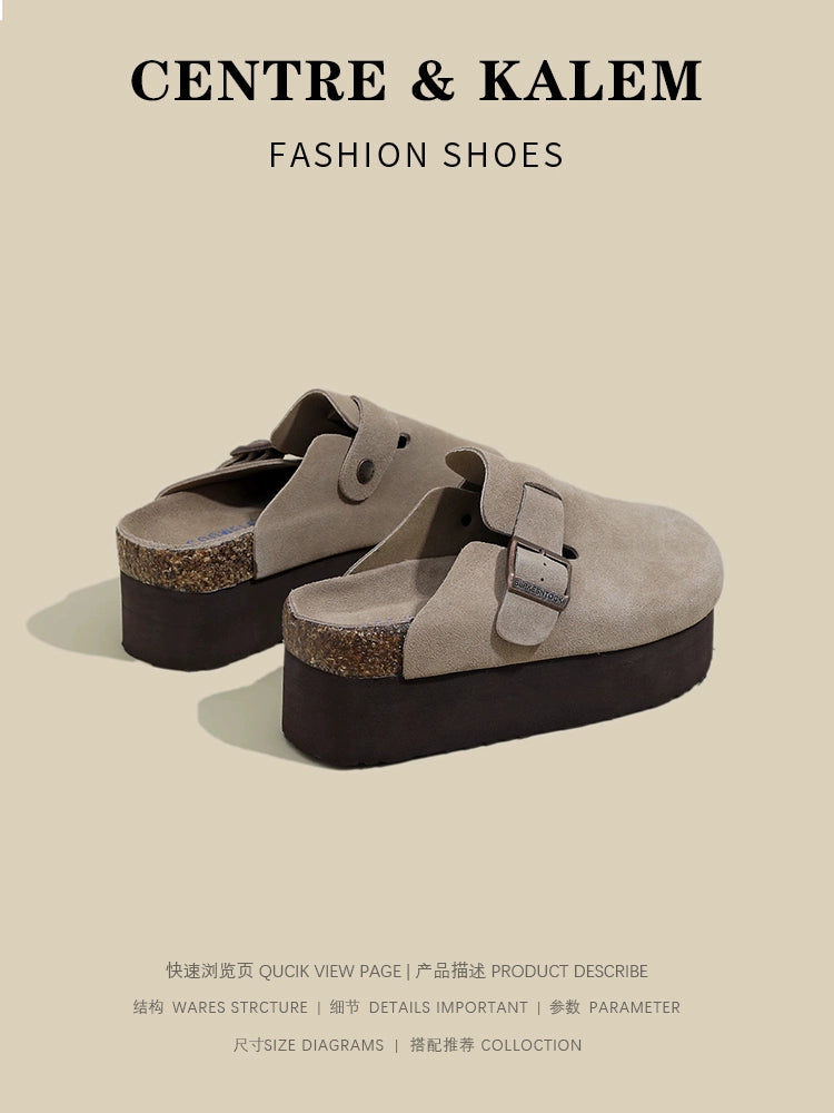 CENTREKALEM Thick-Soled Birkenstock Platform Half-Toe Slippers
