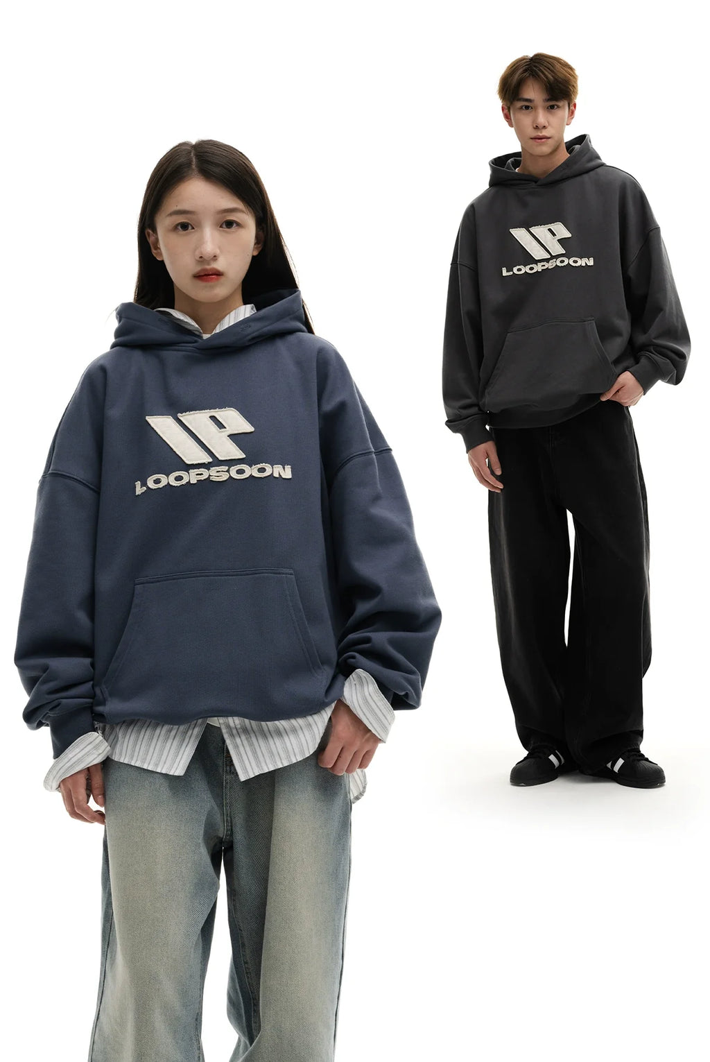 Loopsoon Hooded Pullover Monogram Patch Loose Guard