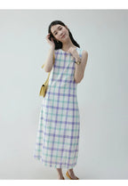 VOOE Niche Sleeveless Plaid Strap-on Dress