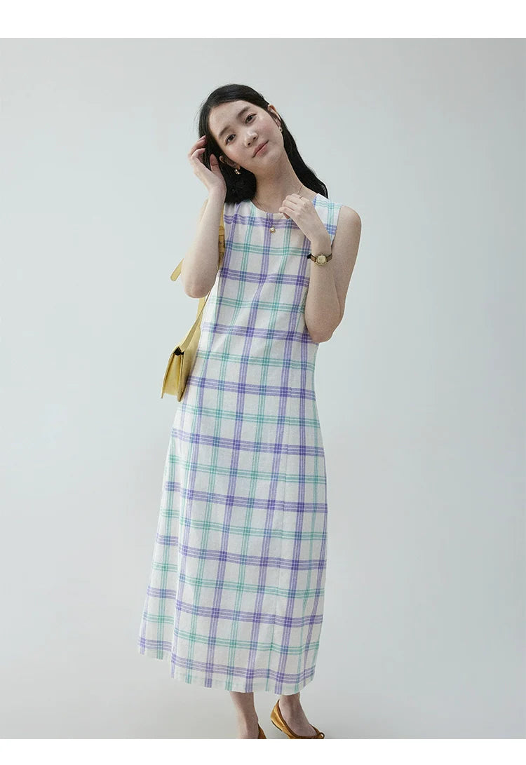 VOOE Niche Sleeveless Plaid Strap-on Dress