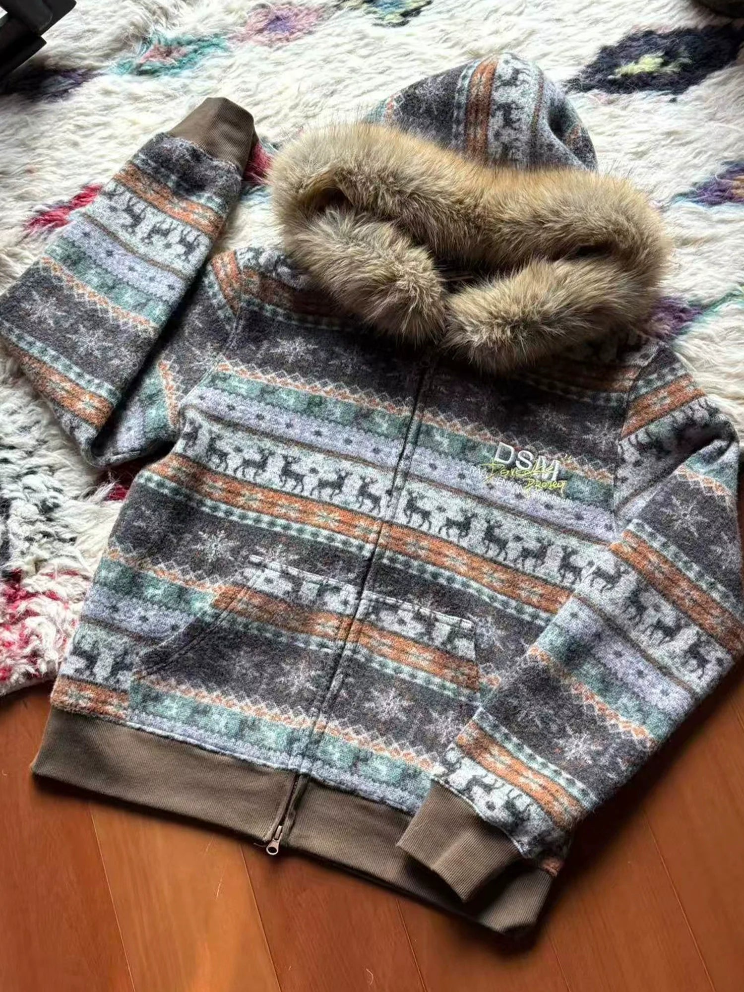 DONSMOKE Front Shoulder Fur Collar Thermal Casual Jacket