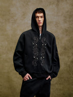 YADcrew Heavy Duty Embroidered Pearl Zipper Hooded Jacket